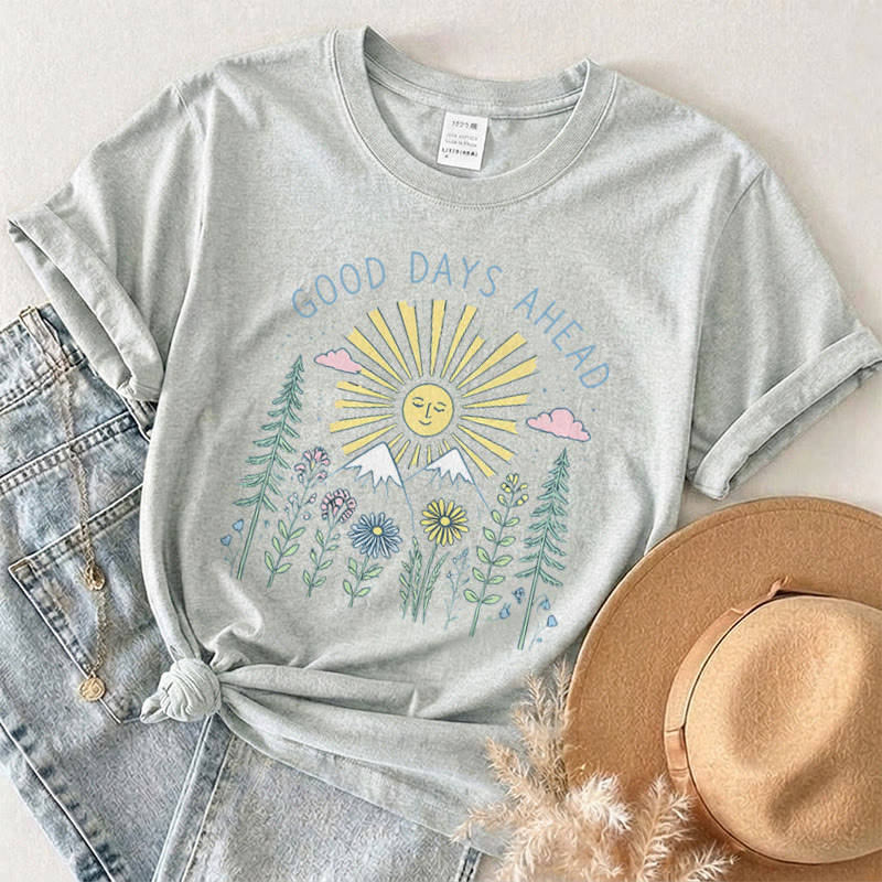 Rubbyoo “Good Days Ahead" Graphic Tee  - Suitable For Matching With Jeans | Trendy Celestial Crewneck Top - image 18
