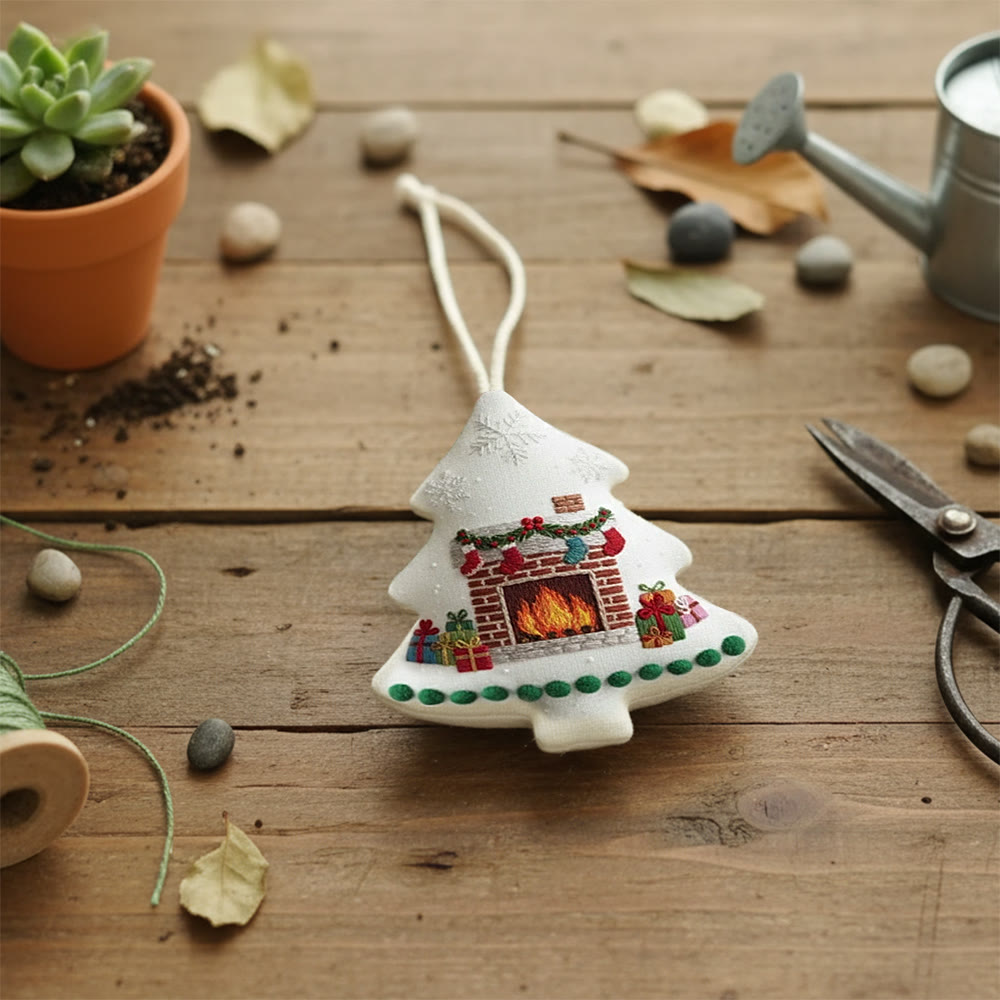 Rubbyoo Tree-shaped Embroidery Kit - Christmas Fireplace | Diy Holiday Gift | Handmade Needle Art - image 8