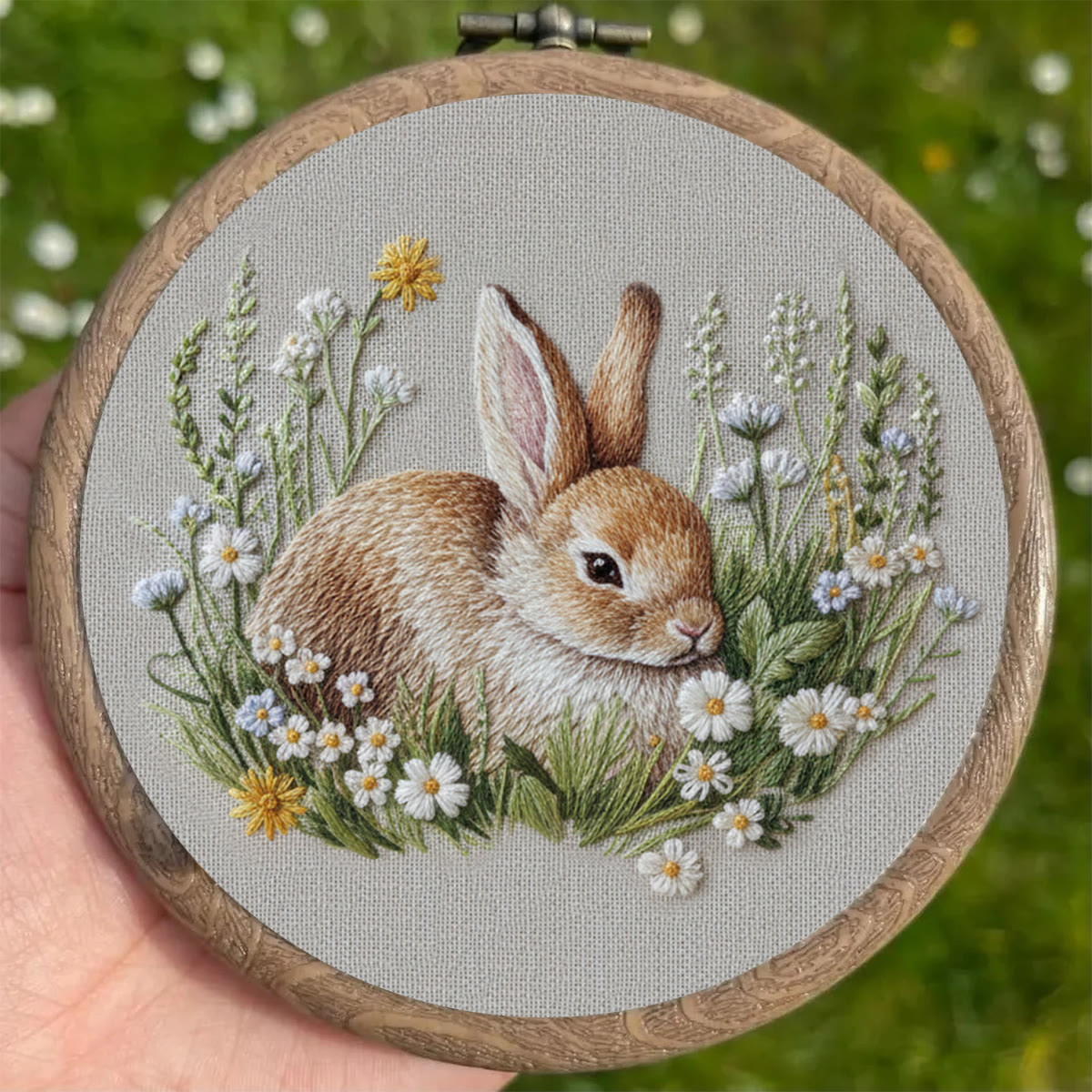 Rubbyoo Embroidery Kit - Rabbit In The Grass | Modern Beginner Craft |  Cute Hoop Art - image 4