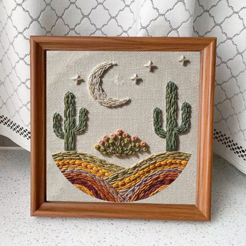 Rubbyoo Embroidery Kit - Night Cactus | Beginner-friendly Needle Art | Diy Home Decor - Embroidery Kit Plus An Extra Frame - image 10