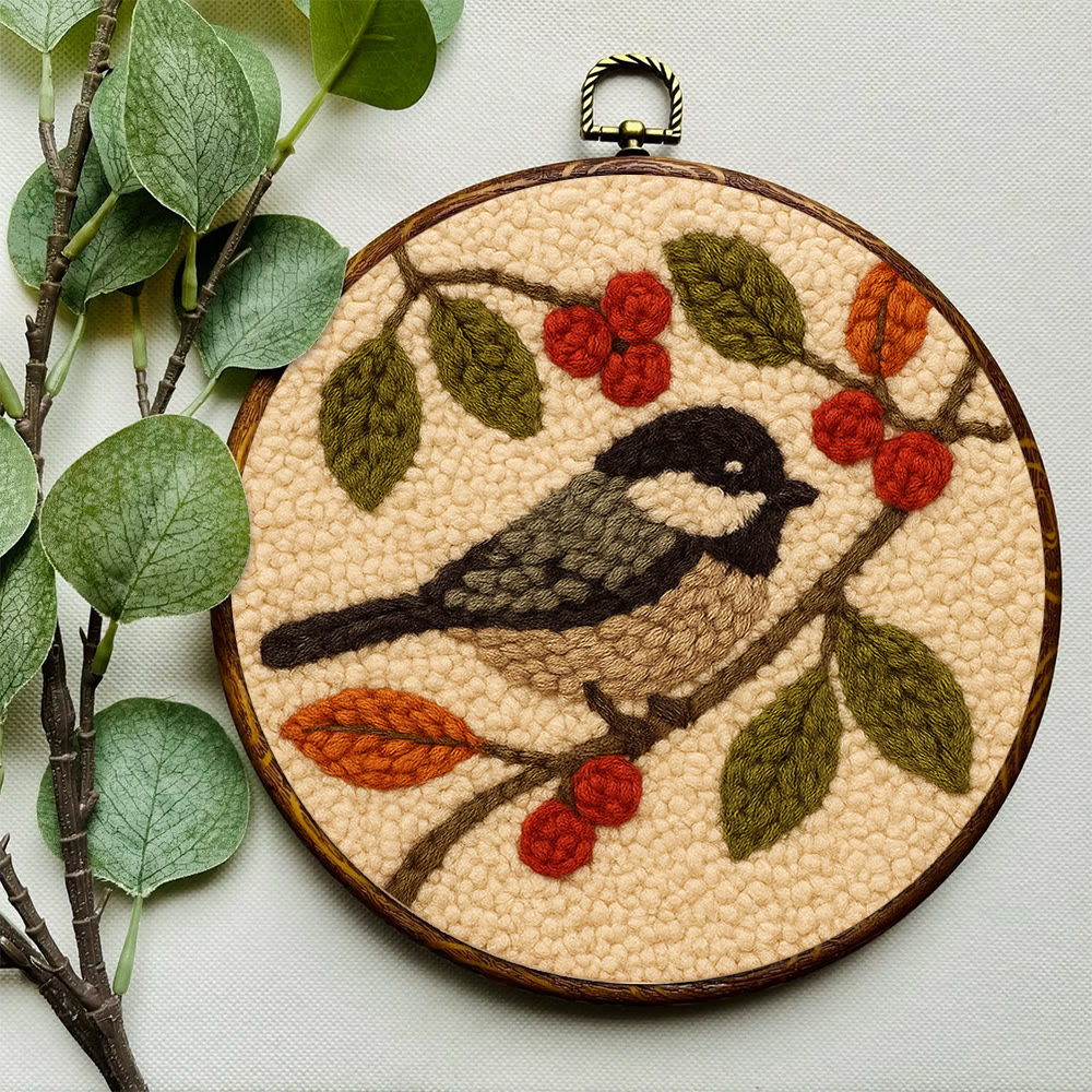 Chickadee Birds Punch Needle Kit - Diy Home Ornament | Beginner Friendly Needlework - image 4