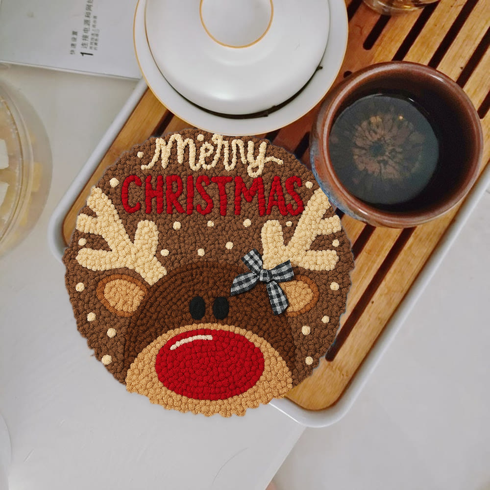 Christmas Reindeer Punch Needle Kit - Diy Christmas Coaster | Unique Housewarming Handicraft - 5 inch Coaster Kit - image 12