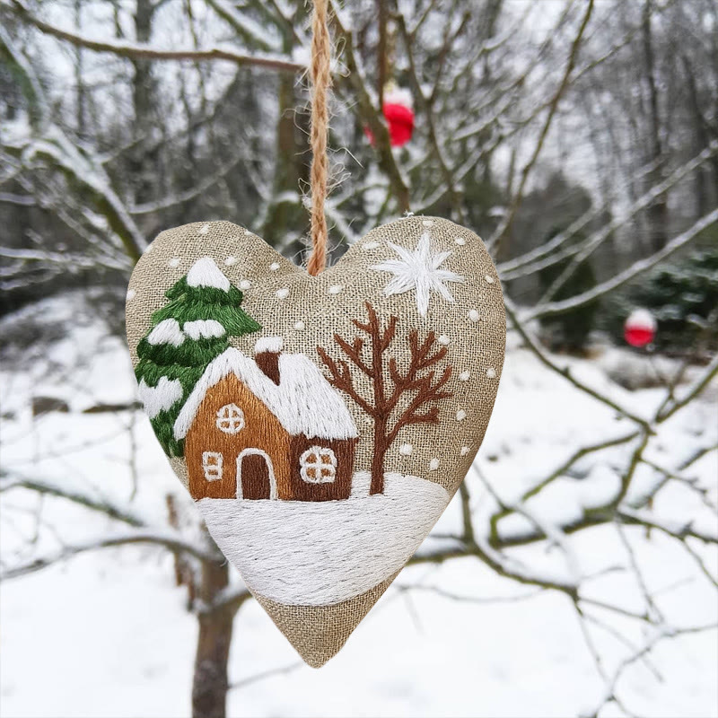 Rubbyoo Heart Embroidery Kit - Snowy House | Christmas Tree Ornament | Diy Handmade Craft - image 3