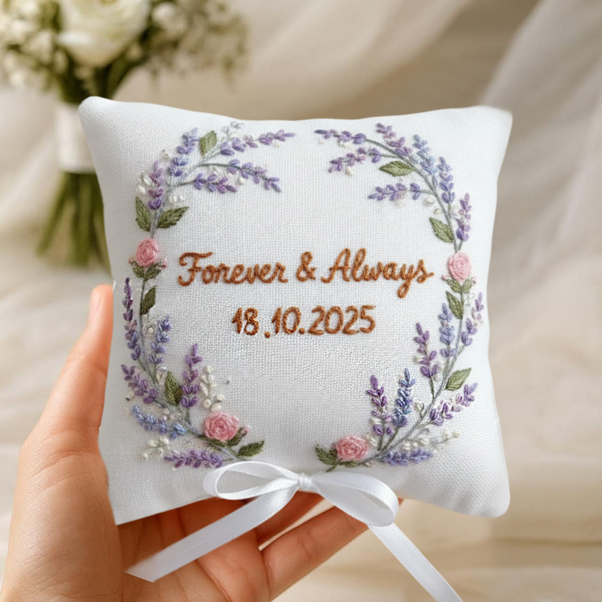 Rubbyoo Personalized Ring Bearer Pillow Embroidery Kit - Lavender Wreath | Holding Wedding Rings | Weddings Ceremony - image 5