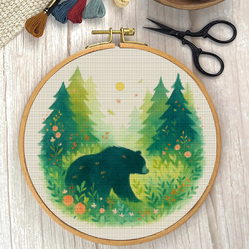  Cross Stitch Kit - Bear In The Forest | Unique Sewing Collection | Charming Landscape Craft  - image 5