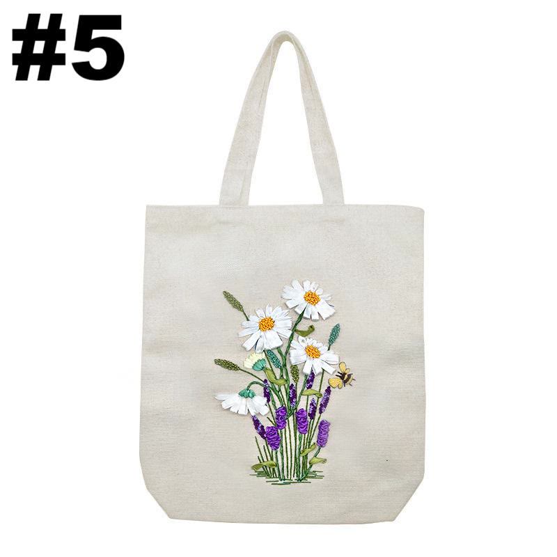 Embroidery Beige And White Canvas Tote Bag Kits | Beginner Flower Crafts | Eco-friendly Shoulder Bag | Christmas Gift - #5 - image 6