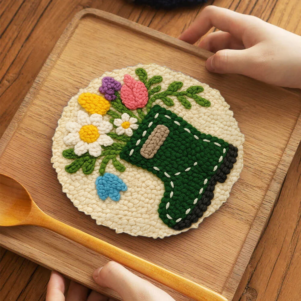 Colorful Garden Boot Floral Punch Needle Kit – Delicate Novice-ready Handcraft | Cozy Indoor Home Accent Piece - 5 inch Coaster Kit - image 4