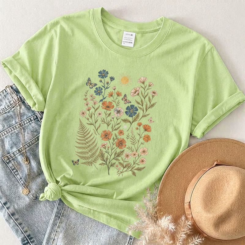 Rubbyoo Charming Flowers Graphic Tee  - Botanical Floral T-shirt Gift | Comfort Stylish Outfit  - Matcha Green - 2XL - image 9