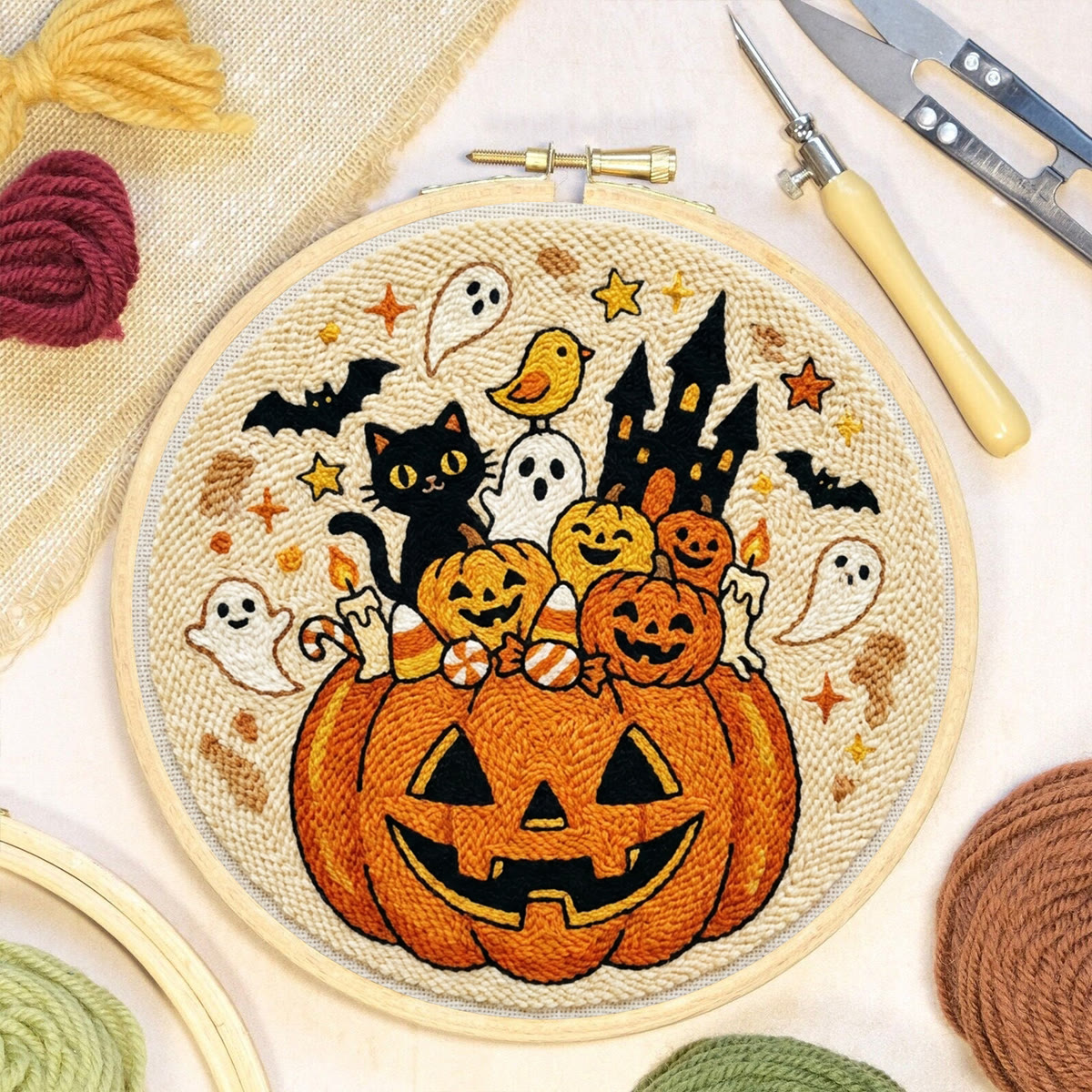 Pumpkin Castle Punch Needle Kit - Imaginative Halloween Vibe Handicraft | Charming Festival Home Accent - image 4