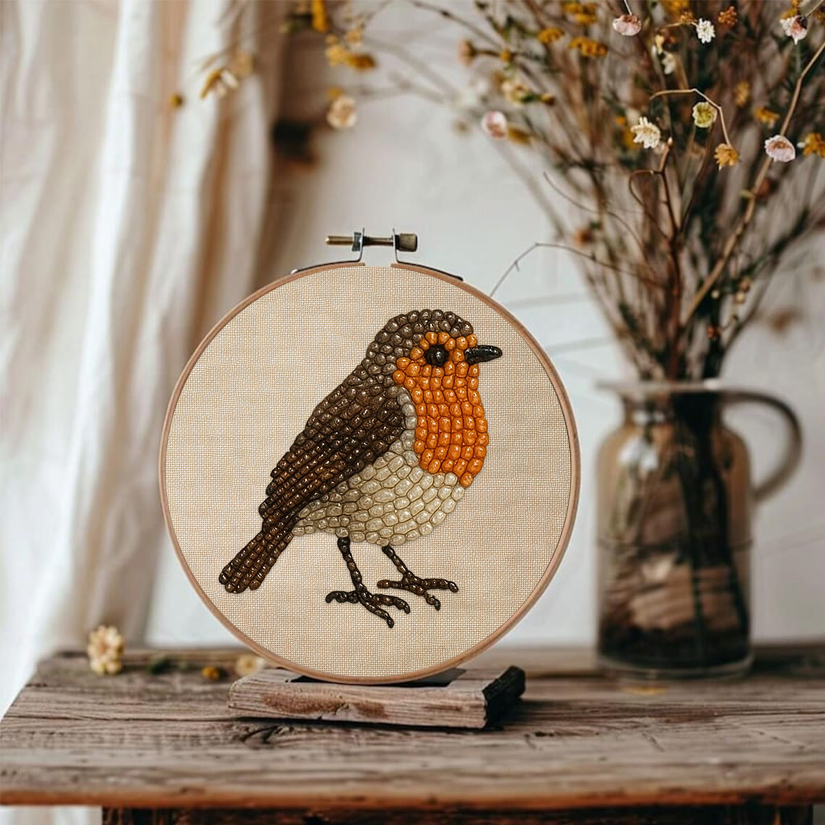 Rubbyoo Bead Embroidery Kit - Robin Bird | Diy Hoop Art | Perfect For Desk Ornament  - image 8