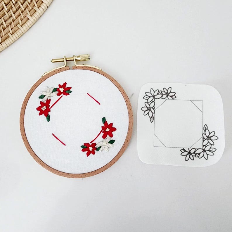 Photo Frame Stick And Stitch Patterns | Creative Christmas Stitck | Perfect Handmade Anniversary Gift - Poinsettia flowers - image 5