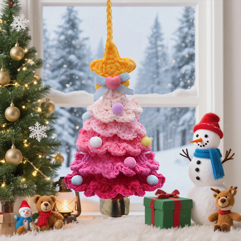 Rubbyoo Colorful Xmas Tree Hanging - Handmade Crochet Christmas Ornament | Festive Party Accent - Magenta red - image 5