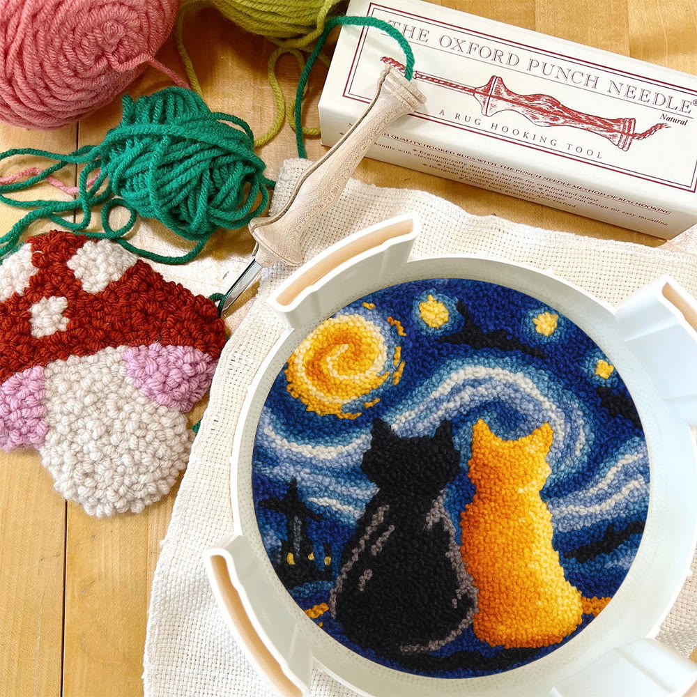 Starry Sky With Cats Punch Needle Kit - Creative Coaster Art | Unique Desk Decor  - image 5