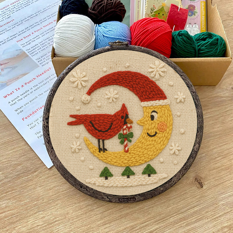 Christmas Night Punch Needle Kit - Adorable Cardinal Handicraft | Diy Wall Hanging Ornament - image 6