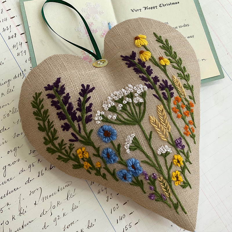 Rubbyoo Heart Embroidery Kit - Little Wildflower | Diy Floral Needlework | Unique Hanging Ornament - image 6