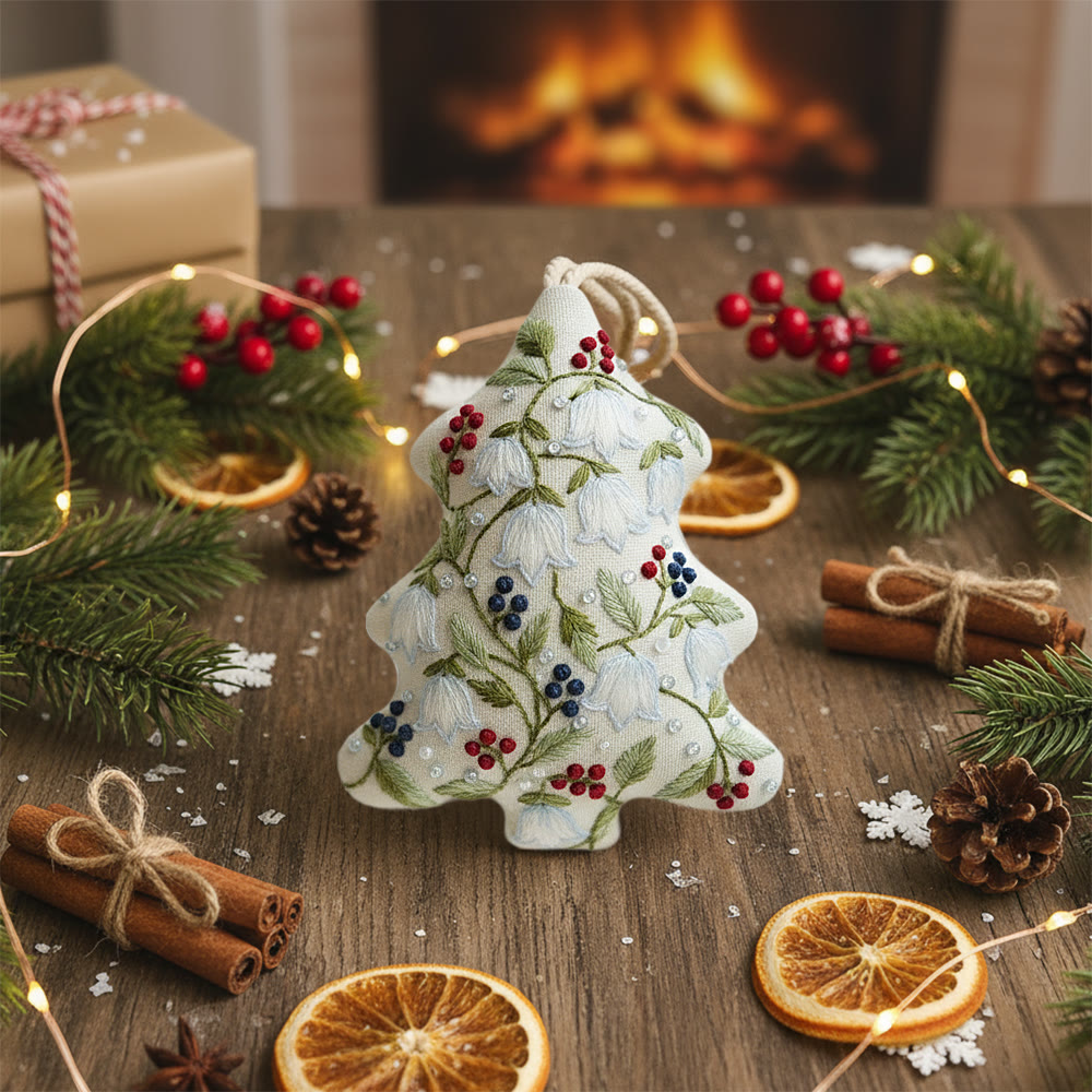 Rubbyoo Tree-shaped Embroidery Kit - Lily of the Valley-Berry | Fine Intricate Stitching | Elegant Holiday Dangle - image 7