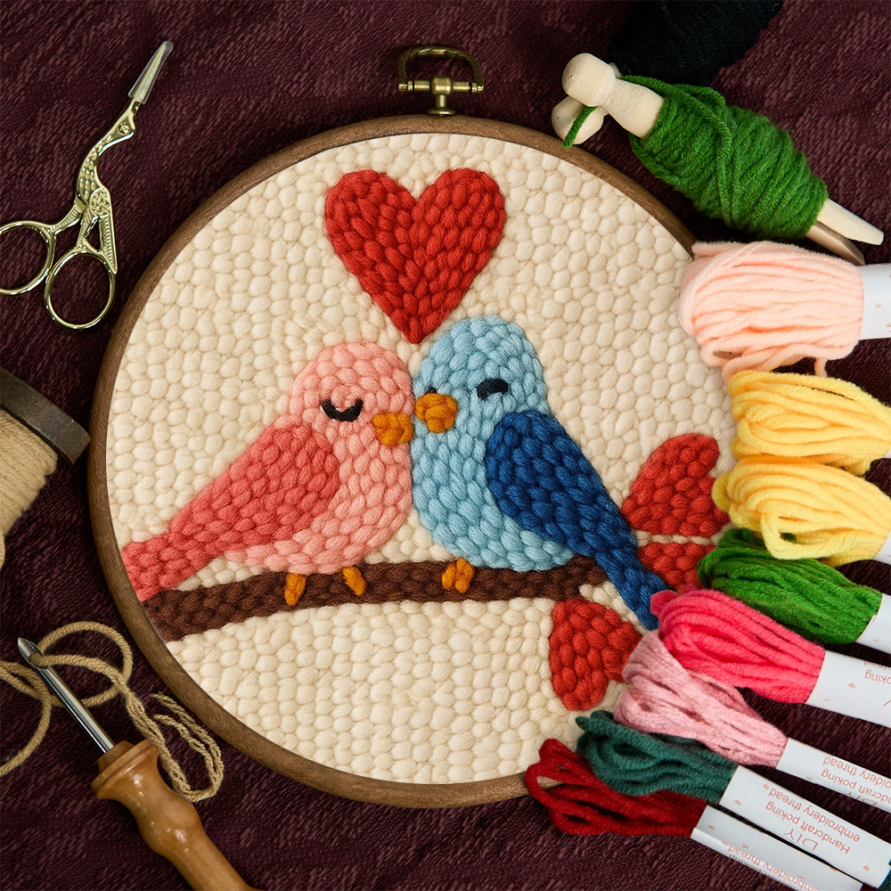 Blush Blue Cuddling Bird Heart Punch Needle Kit – Beginner-easy Diy Undertaking | Sweet Gifting Standout - image 11