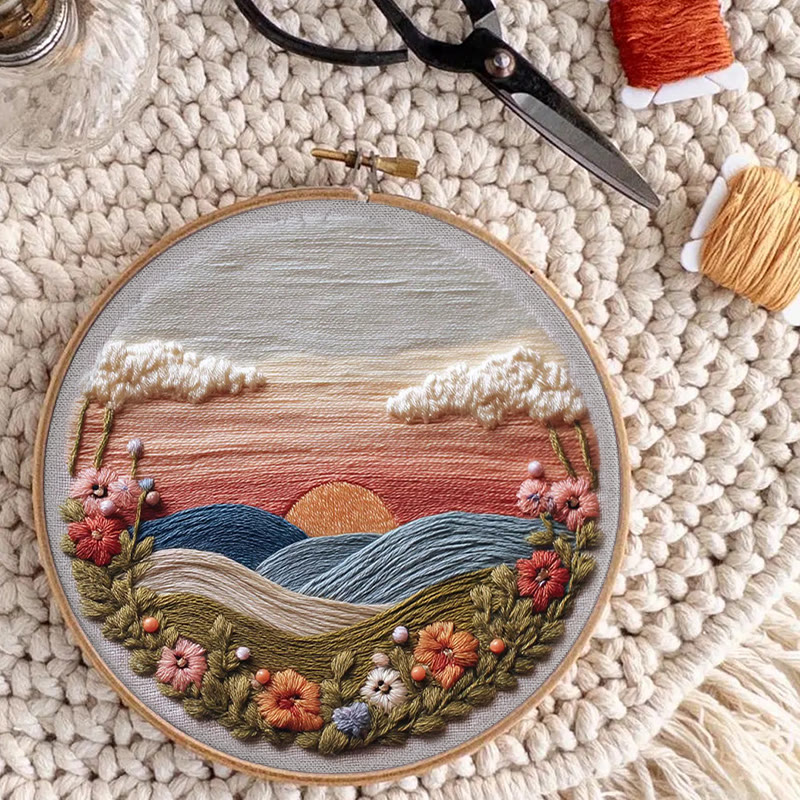 Rubbyoo Embroidery Kit - Floral Sunset Landscape | Scenic Diy Craft | Artistic Home Accent Kit - image 8