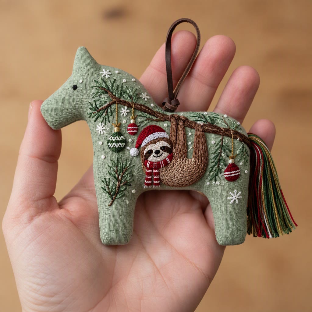 Rubbyoo Dala Horse Embroidery Kit - Christmas Cheerful Sloth | Handmade Lovely Nursery Room Accent | Nordic Holiday Decor - image 7