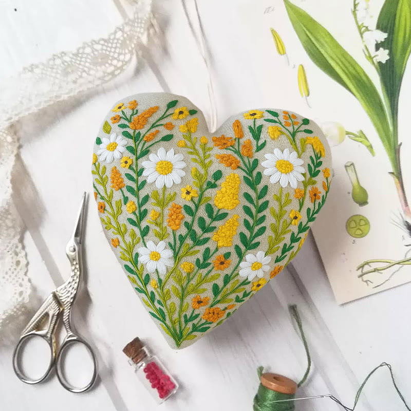 Rubbyoo Heart Embroidery Kit - Wildflower Meadow | Rustic Home Decor | Handmade Needle Artwork - image 3