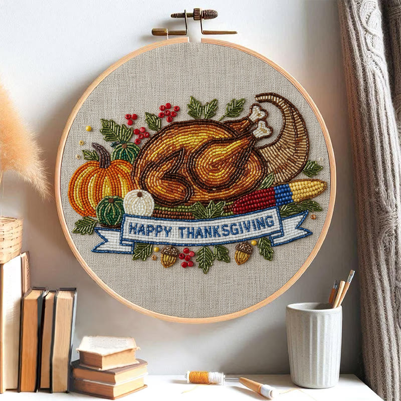 Rubbyoo Bead Embroidery Kit - Thanksgiving Turkey |  Diy Needle Artwork | Unique Autumn Craft  - image 4