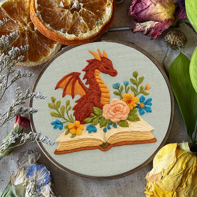 Rubbyoo Embroidery Kit - Dragon With Floral Books | Beginner Friendly Artwork | Unique Animal Collection  - image 4