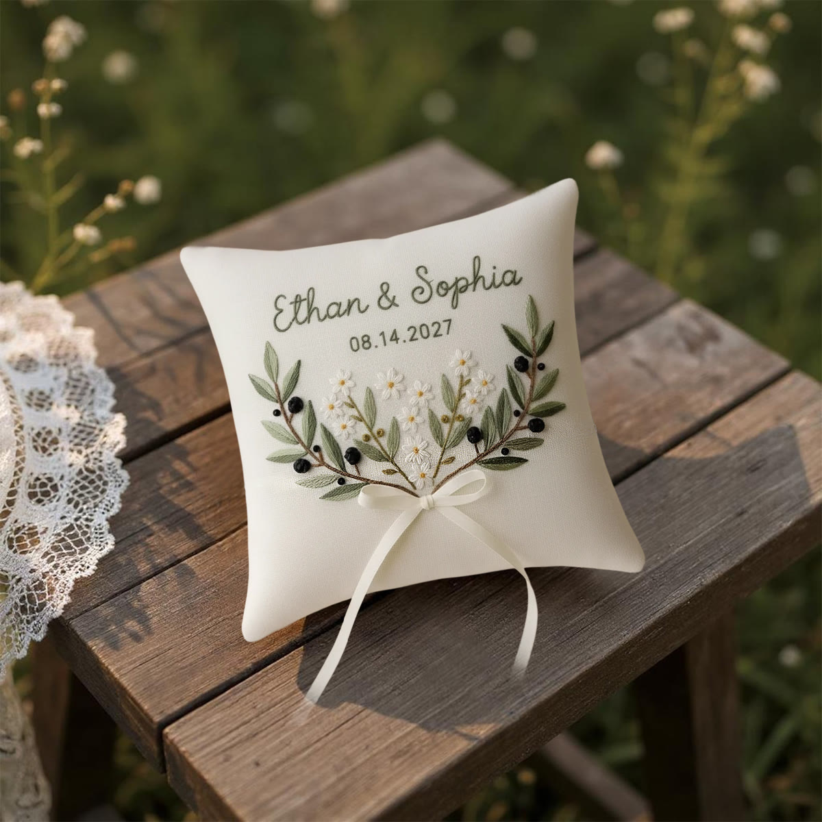 Rubbyoo Personalized Ring Bearer Pillow Embroidery Kit - Olive Branch White Bloom | Delicate Artisanal Handcraft | Thoughtful Milestone Gift - image 11