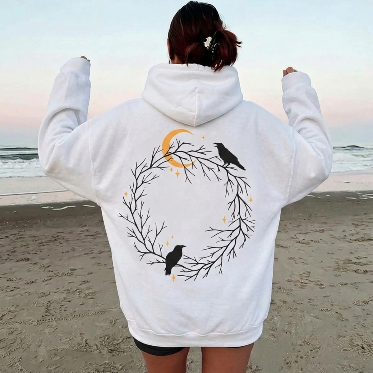Rubbyoo Gothic Crow & Moonlight Motif Unisex Hoodie  - image 4