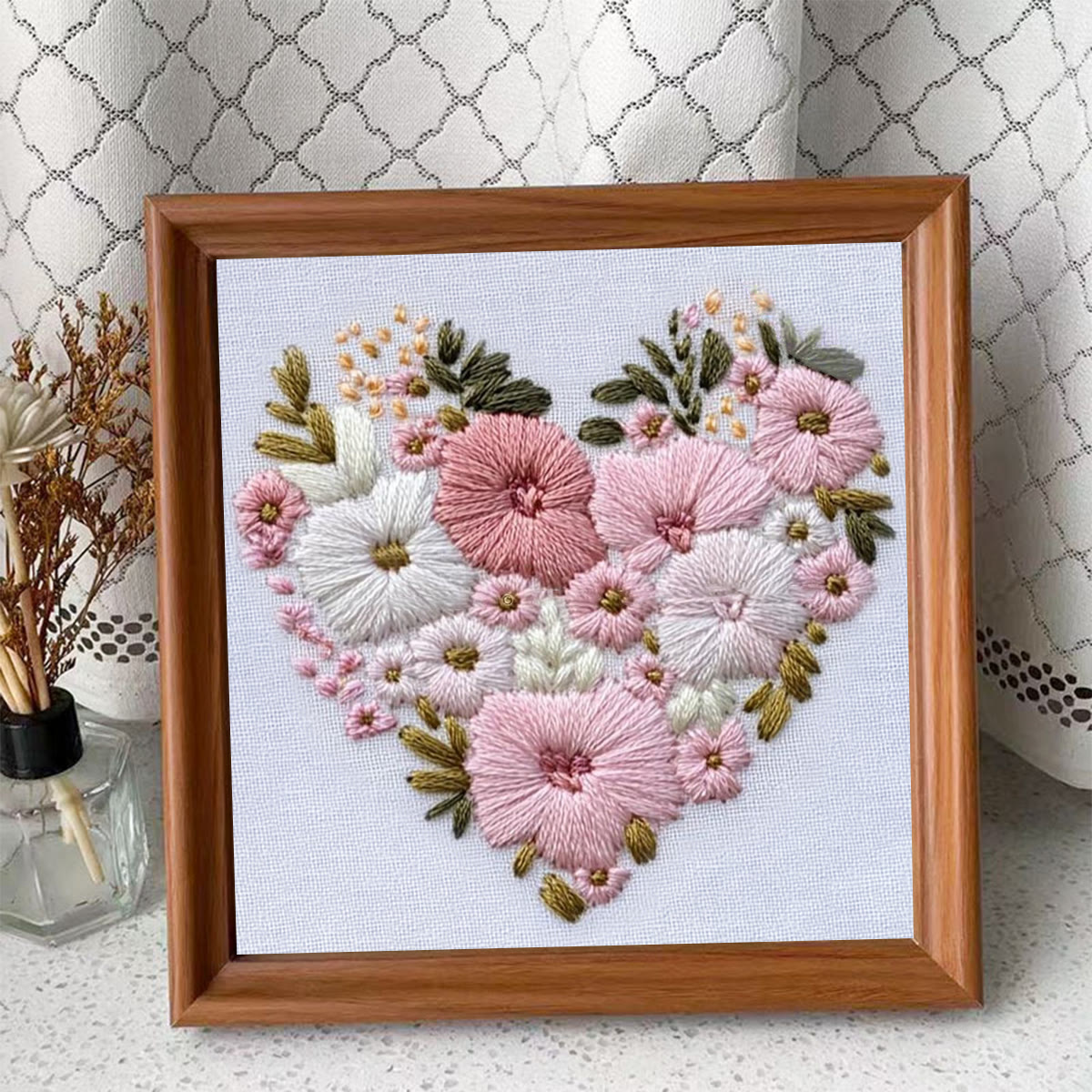 Rubbyoo Embroidery Kit - Delicate Pastel Floral Heart Cluster | Novice-Friendly DIY | Gentle Fresh Entry-Level Piece - Embroidery Kit Plus An Extra Frame - image 4