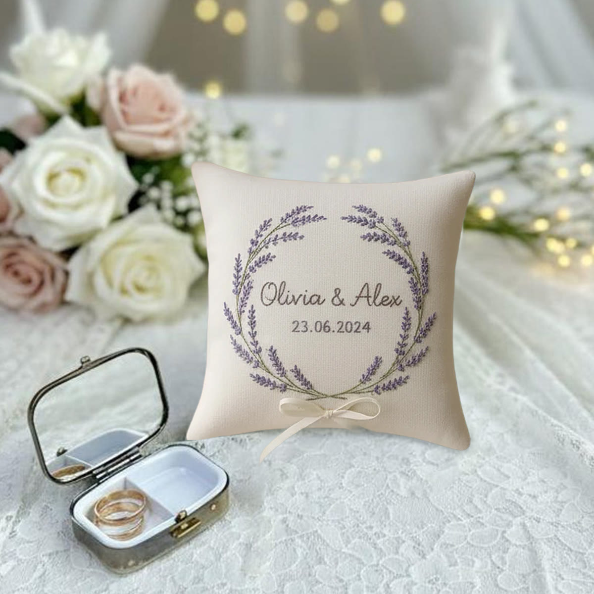 Rubbyoo Personalized Ring Bearer Pillow Embroidery Kit - Lavender Wreath Decor | Beginner-friendly Project | Top Gifting Choice - image 3