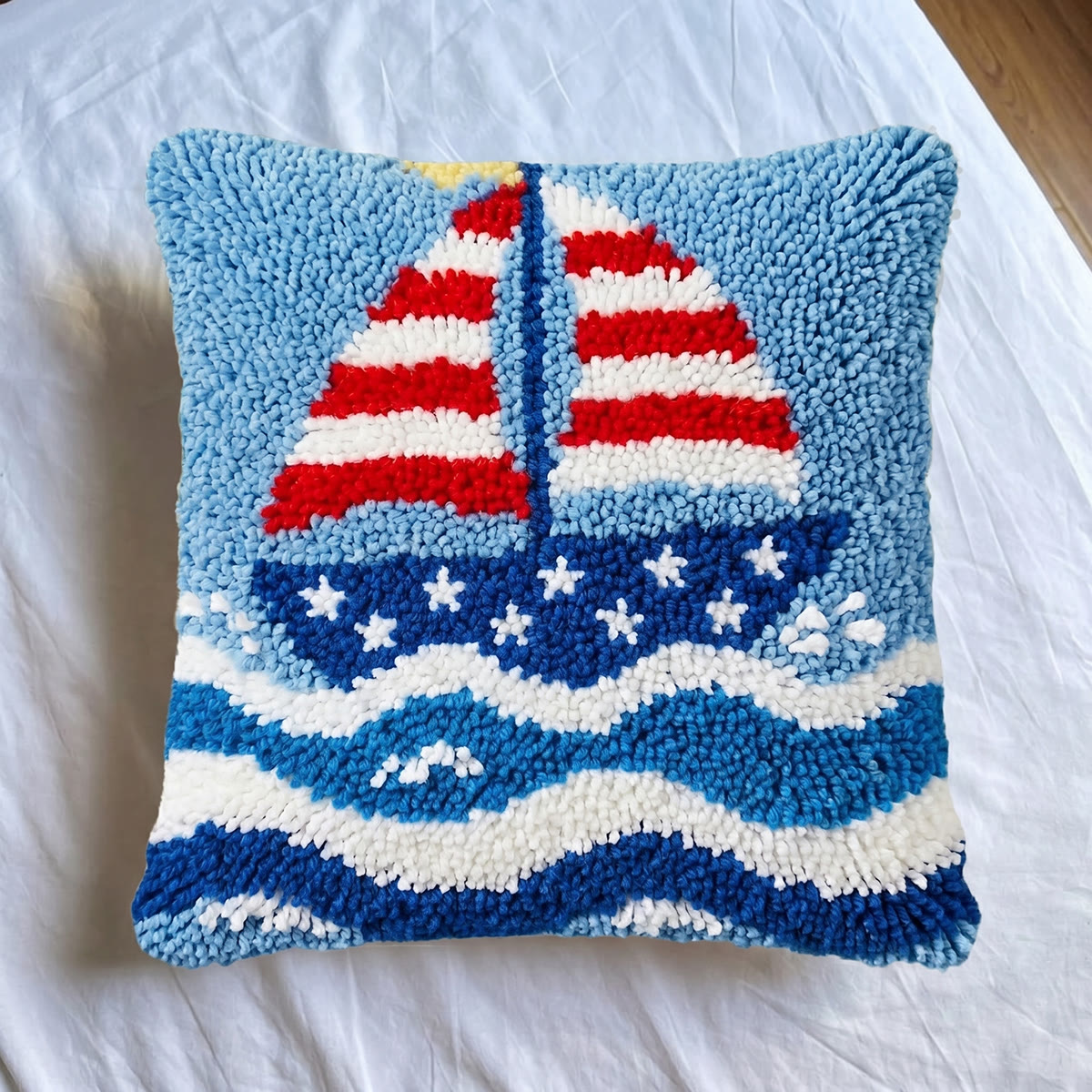 Rubbyoo Latch Hook Pillow Kit - Sail Boat | Handmade Housewarming Gift | Patriotic Pillow Case - image 6