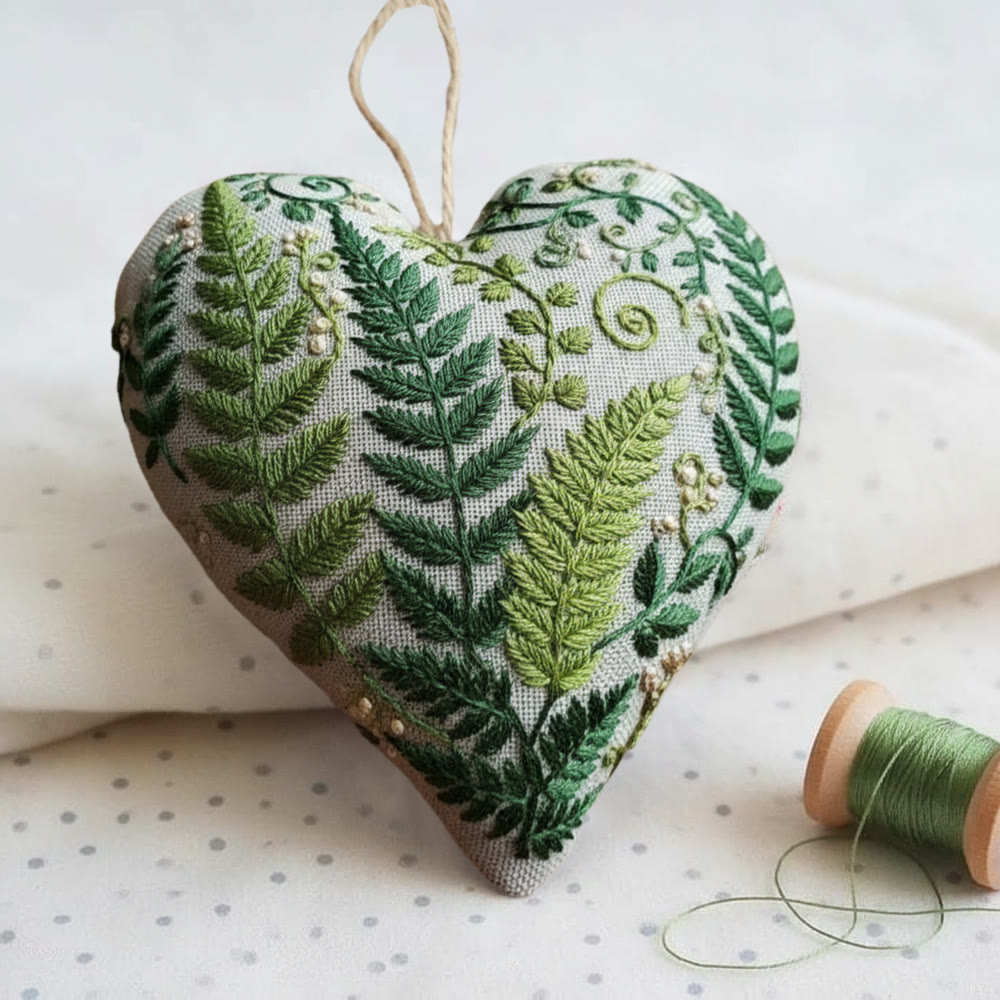 Rubbyoo Heart Embroidery Kit - Fern Leaf Greenery | Minimalist Diy | Natural Style Home Accent - image 4
