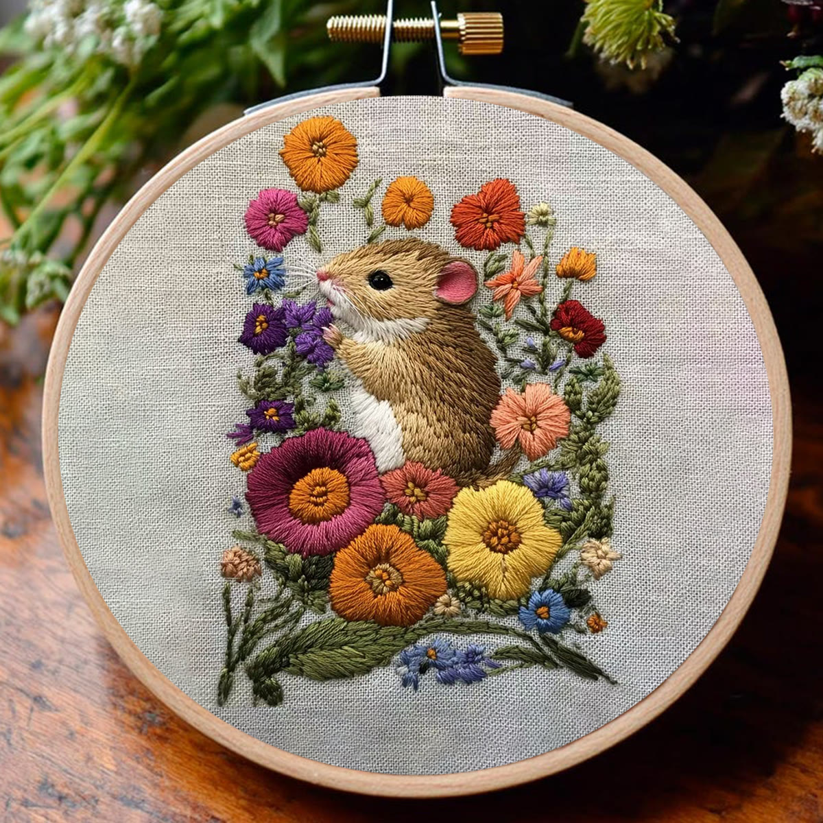 Rubbyoo Embroidery Kit - Adorable Mouse In Floral Garden | Handcrafted Nature Art | Perfect For Embroidery Starters - image 8