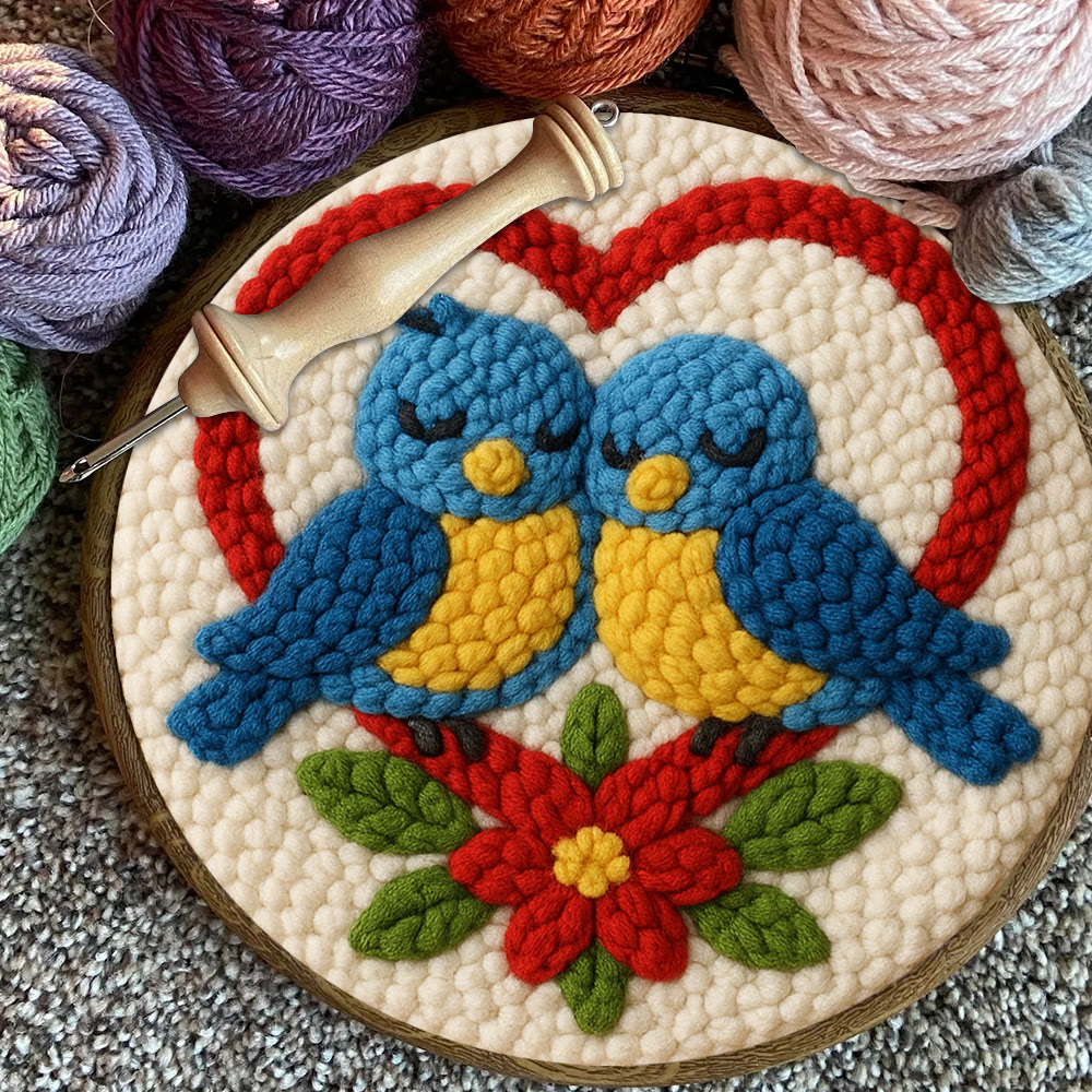 Cuddled Blue Bird Heart Frame Punch Needle Kit – Easy-to-start DIY Venture | Couple Gifting Top Choice - image 12