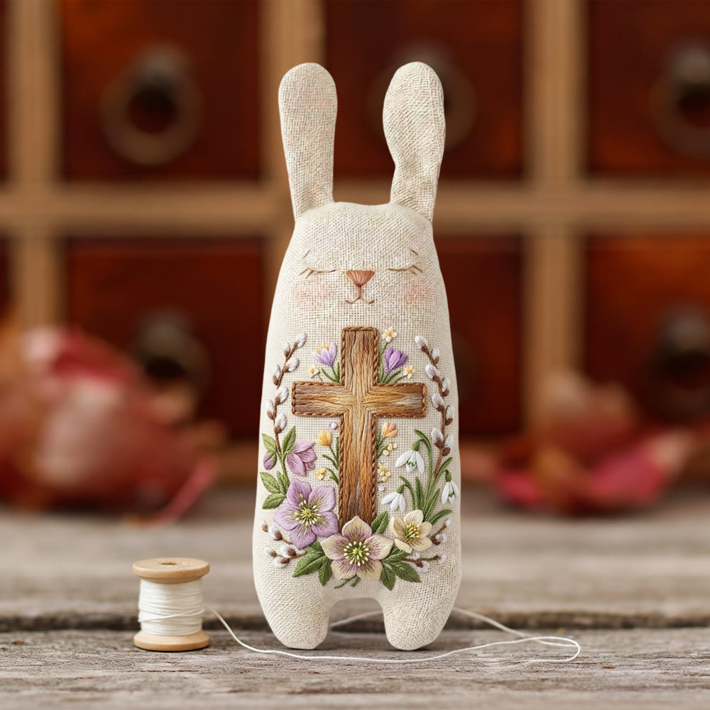 Rubbyoo Bunny Toy Embroidery Kit - Cross And Floral Vine | Breezy Diy | Meaningful Religious Gift - image 3