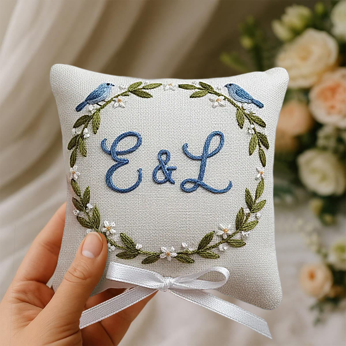 Rubbyoo Personalized Ring Bearer Pillow Embroidery Kit - Blue Birds Initials-adorned Wreath | Exquisite Decor Piece | Anniversary Gifting - image 11