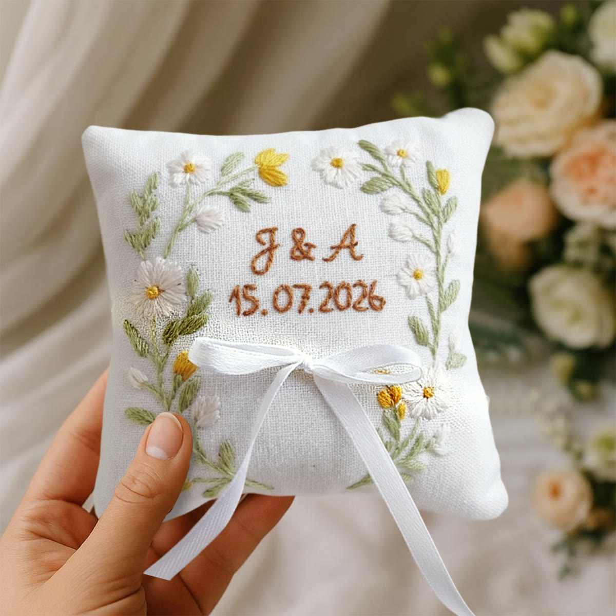 Rubbyoo Personalized Ring Bearer Pillow Embroidery Kit - Daisy Floral Wreath Decor | Exquisite Handmade Creation | Perfect Anniversary Gift - image 11
