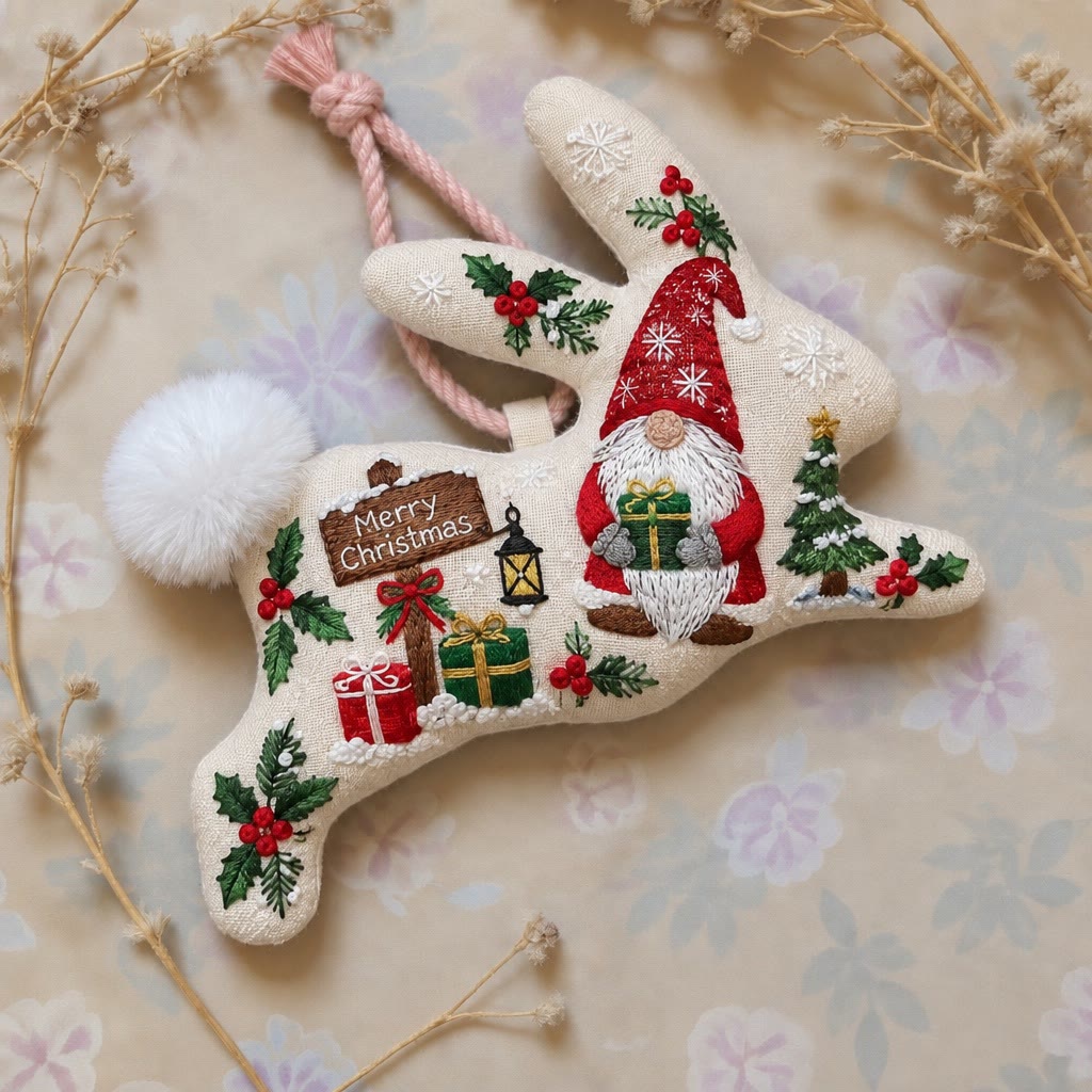 Rubbyoo Rabbit Embroidery Kit -  Merry Christmas Gnomes | Cozy Festive Home Shelf Decor | Cute Creatures Nursery Room Accent - image 2
