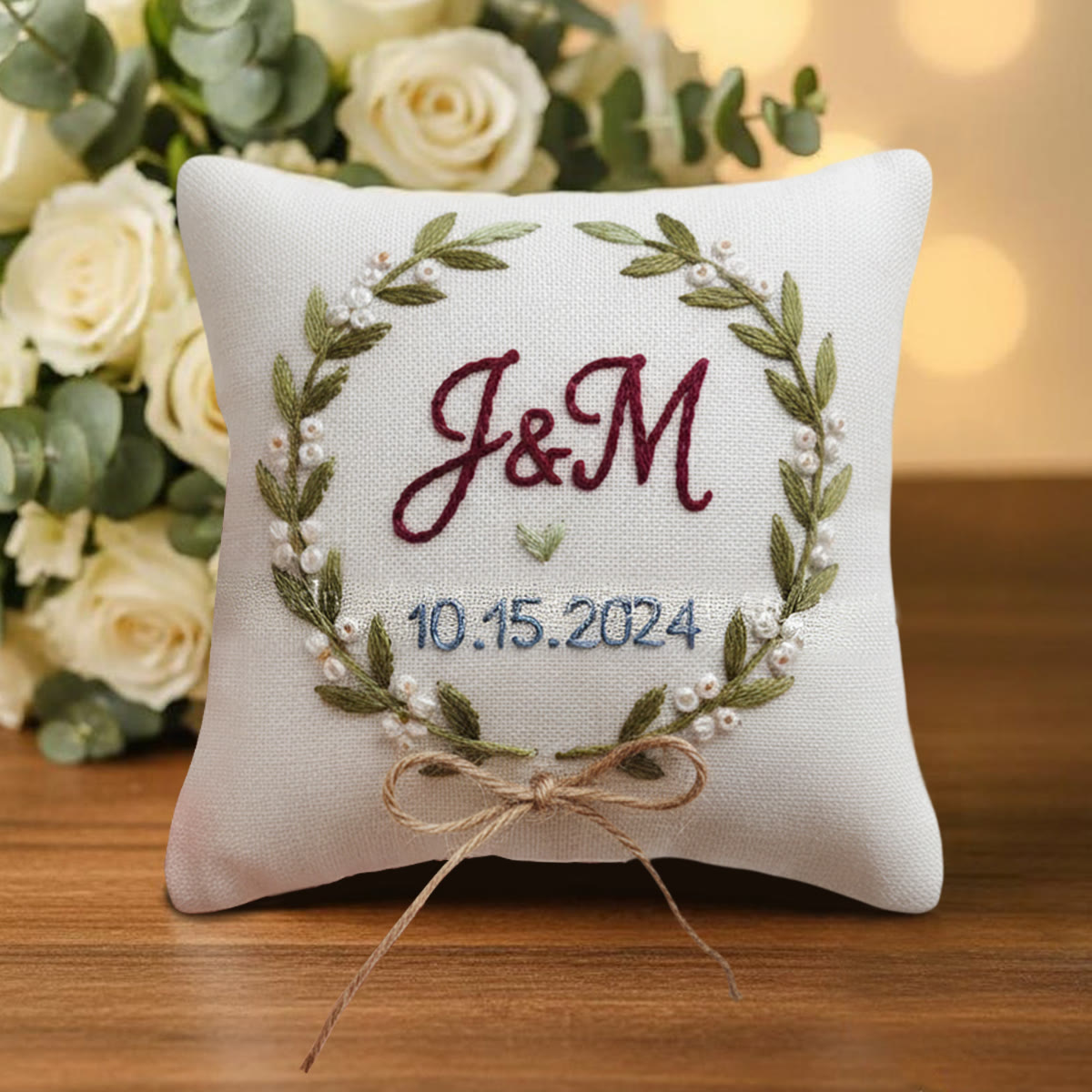 Rubbyoo Personalized Ring Bearer Pillow Embroidery Kit - Pearl-adorned Leaf Wreath With Initials | Tailor-made Handcraft | Wedding Ceremony Touches - image 9