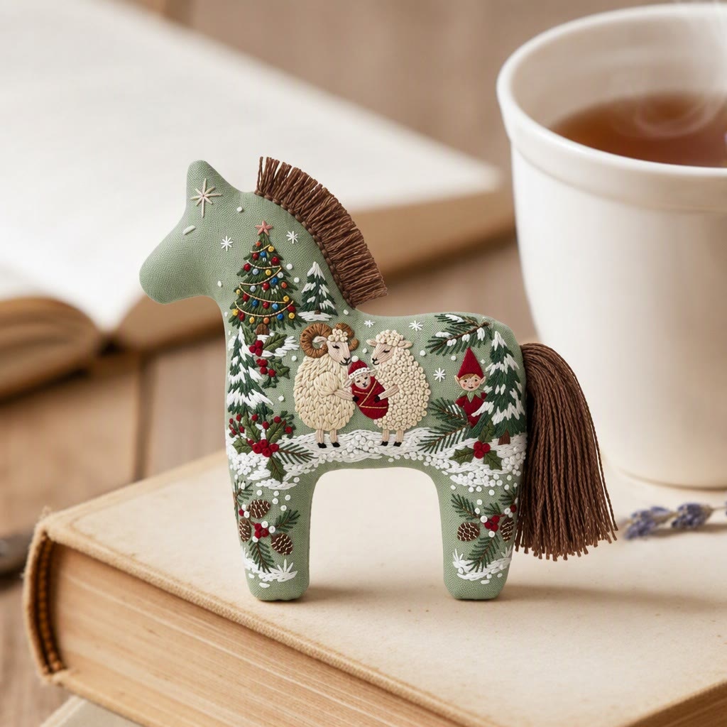 Rubbyoo Dala Horse Embroidery Kit - Nordic Christmas Tale | Cozy Holiday Home Decor | Nature Hoop Art Gift For Kids - image 6