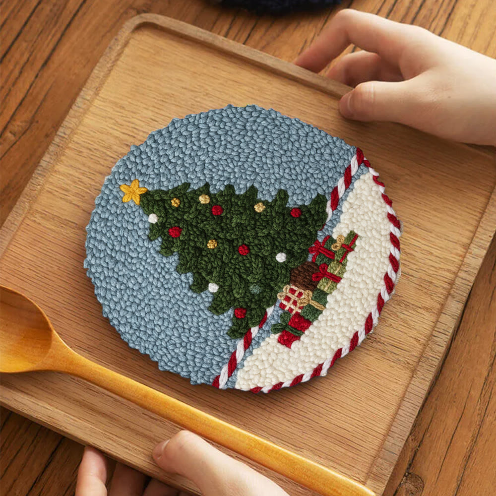 Festive Christmas Tree Punch Needle Kit – Beginner-Friendly Project | Cheerful Holiday Accent - 5 inch Coaster Kit - image 4