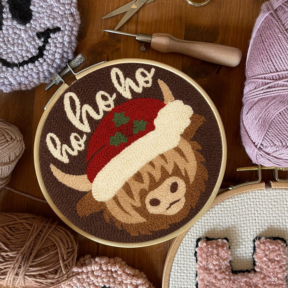 Christmas Highland Cow Punch Needle Kit - Diy Door Decor | Easy Handicraft For Adults - image 9