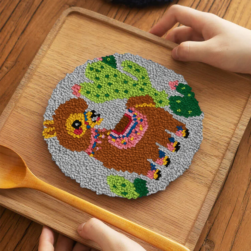 Alpaca Cactus Punch Needle Kit - Handcrafted Art | Boho-Themed Gift - 5 inch Coaster Kit - image 6