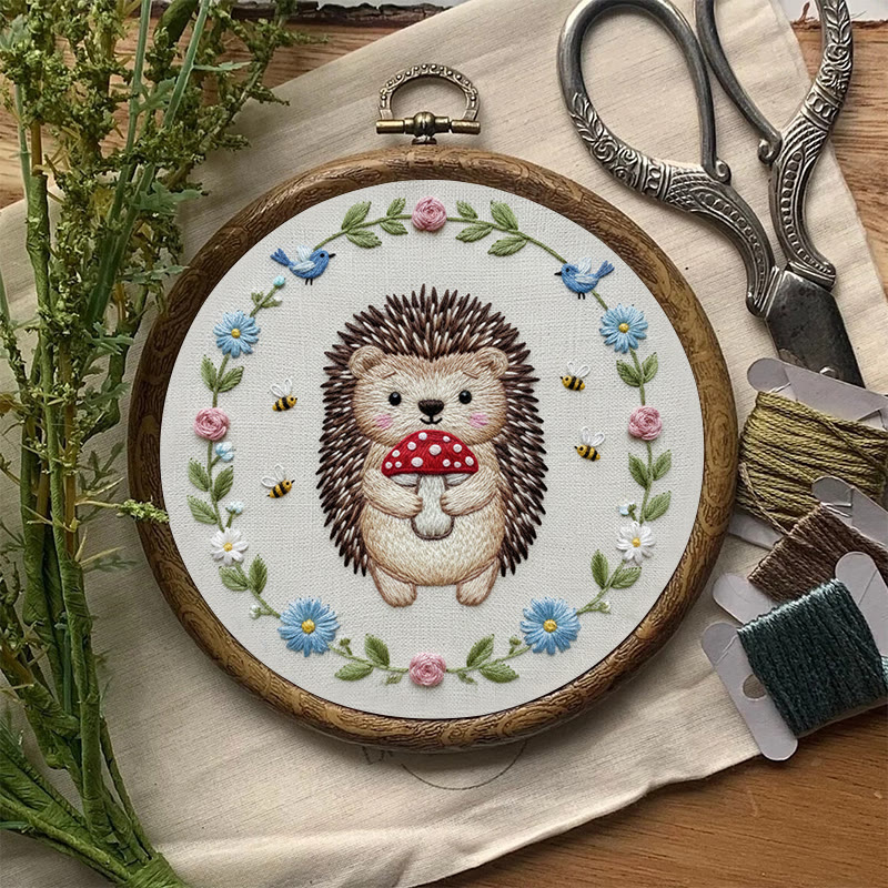 Rubbyoo Embroidery Kit - Mushroom Hedgehog | Adorable Animal Craft | Handmade Stitch Art - image 3