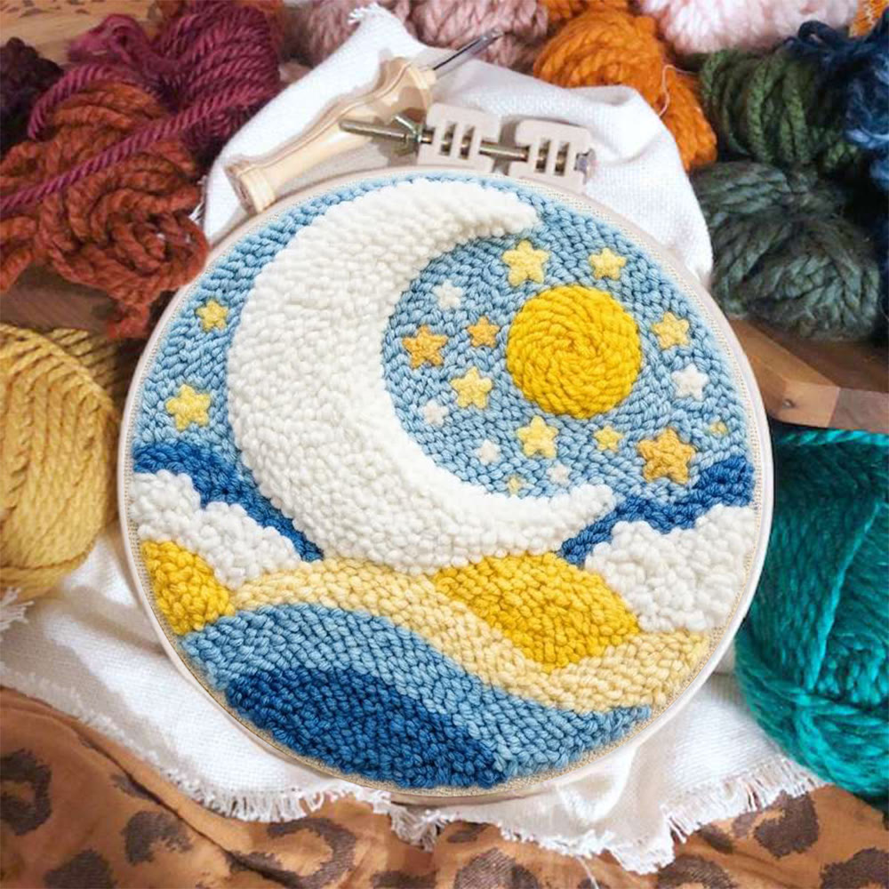 Starry Moon And Clouds Punch Needle Kit – Creative Diy Hoop Project | Unique Creative Project - image 8
