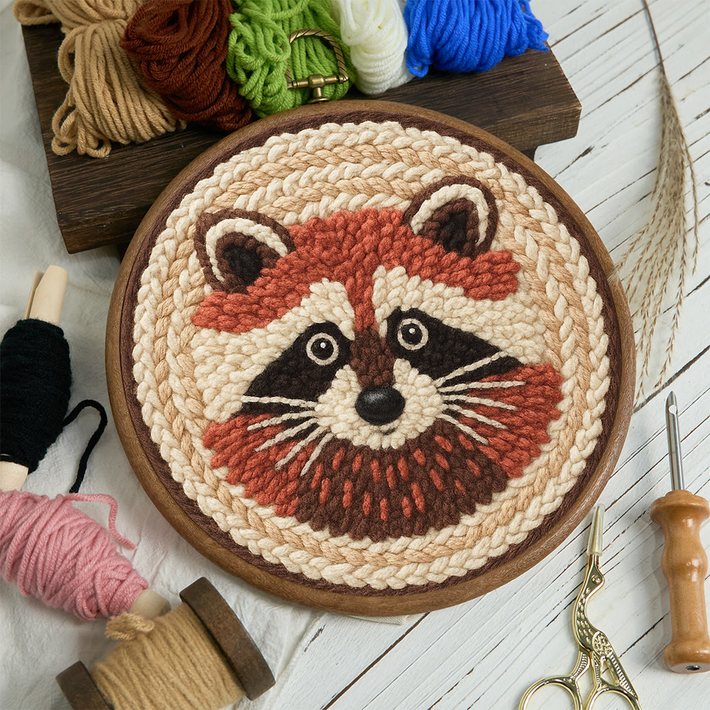 Cheerful Raccoon Face Punch Needle Kit – Whimsical Handcraft Project | Delightful Tabletop Trinket - image 11