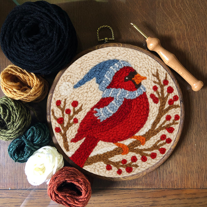 Winter Cardinal Bird Punch Needle Kit - Christmas Gift For Craft Lover | Holiday Home Decor  - image 9