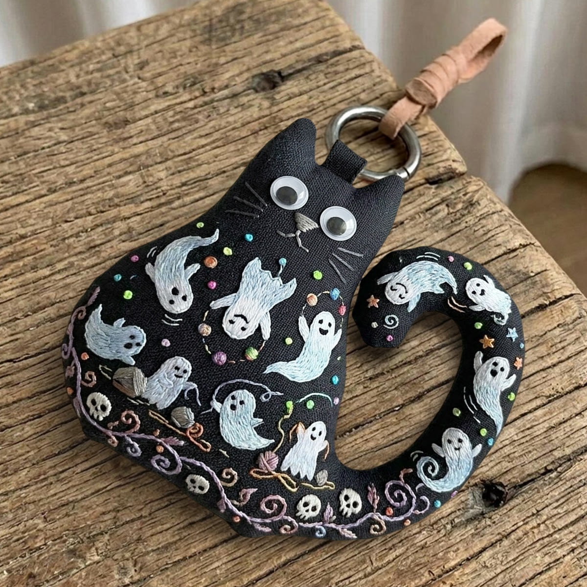 Rubbyoo Cat Embroidery Kit -  Cheerful Cute Ghost | Whimsical Skeleton Hanging Ornament | Charming Spooky Halloween Home Decor - image 9