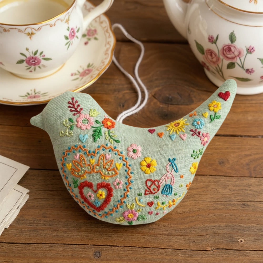 Rubbyoo Bird-shaped Embroidery Kit - Floral Heart | Anniversary Gift For Her | Wedding Reception Decor - image 4