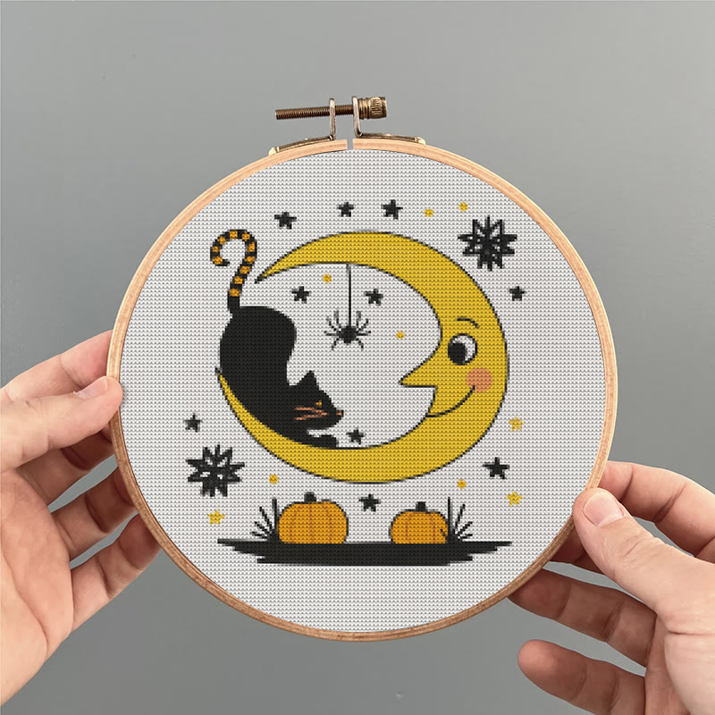  Cross Stitch Kit - Black Cat And Moon | Spooky Halloween Decor | Diy Needlework Collection - image 4